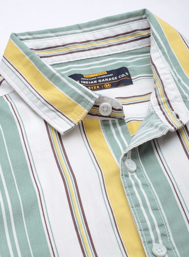 The Indian Garage Co Men Regular Fit Striped Full Sleeves Cutaway Collar Casual Shirt - Image 4