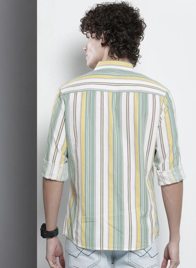 The Indian Garage Co Men Regular Fit Striped Full Sleeves Cutaway Collar Casual Shirt