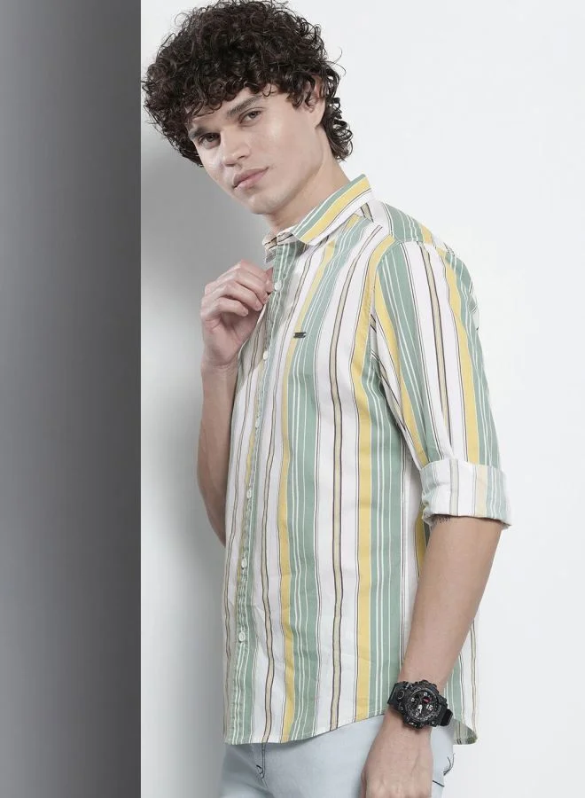 The Indian Garage Co Men Regular Fit Striped Full Sleeves Cutaway Collar Casual Shirt