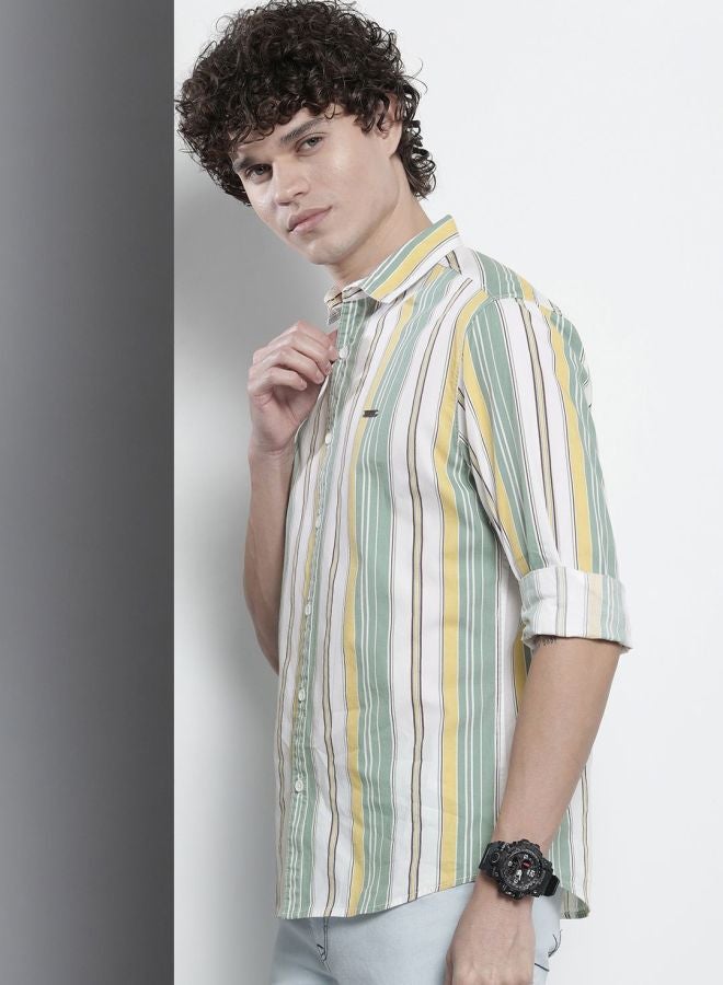 The Indian Garage Co Men Regular Fit Striped Full Sleeves Cutaway Collar Casual Shirt - Image 3