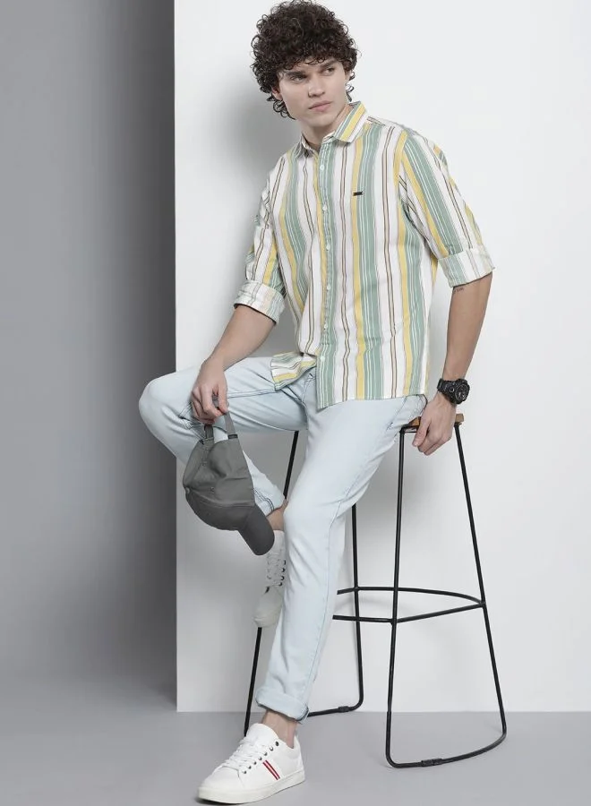 The Indian Garage Co Men Regular Fit Striped Full Sleeves Cutaway Collar Casual Shirt