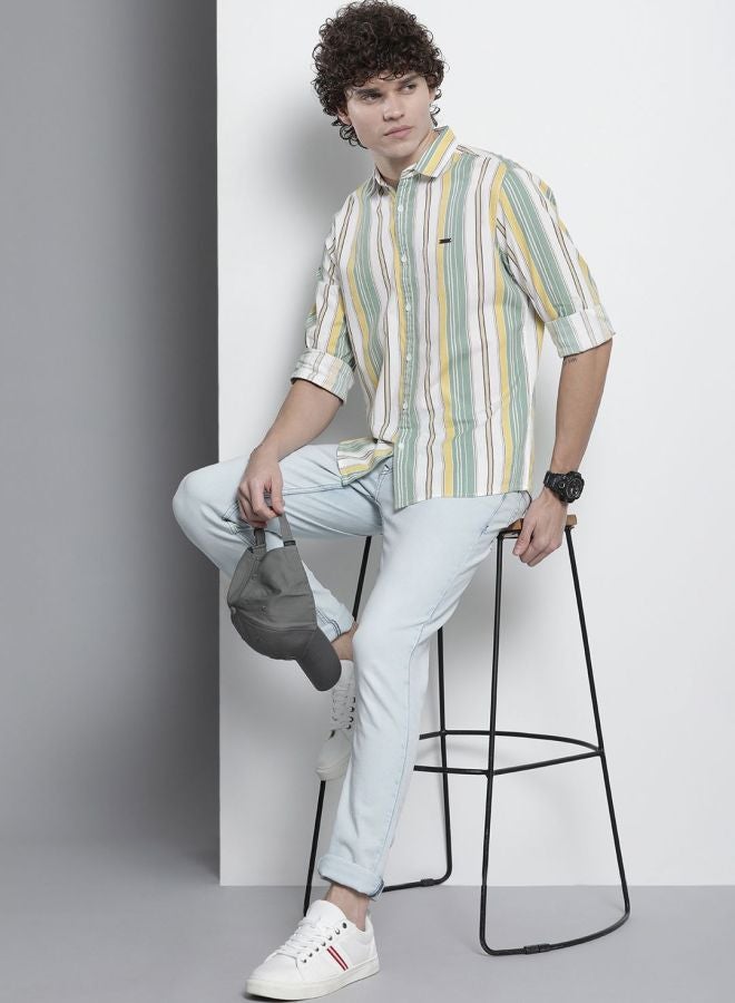 The Indian Garage Co Men Regular Fit Striped Full Sleeves Cutaway Collar Casual Shirt - Image 5