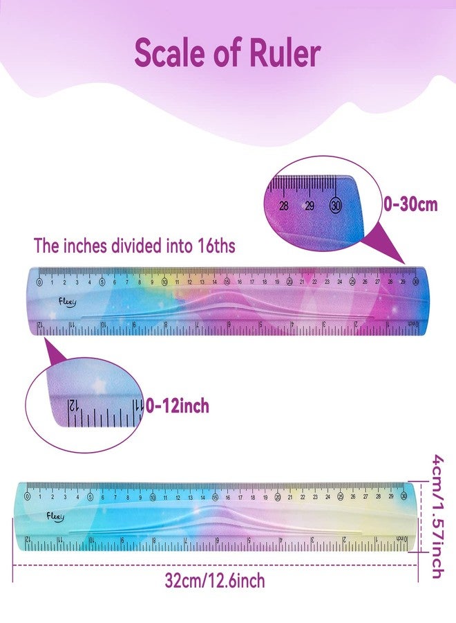 Grevosea 2-Piece 30cm/12inch Flexible Shatterproof Plastic Ruler - Colorful, Bendable, Straight Edge - Ideal for Kids & Adults, School, Home, Office - Image 2