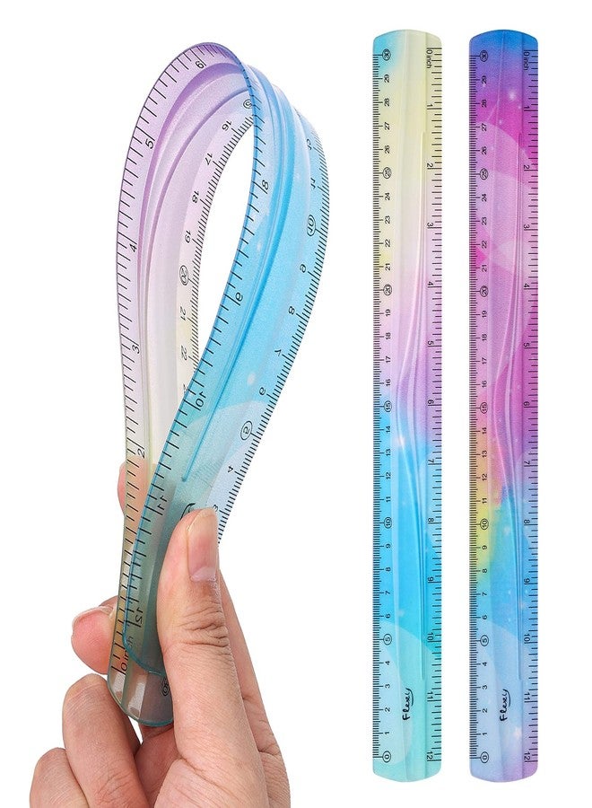 Grevosea 2-Piece 30cm/12inch Flexible Shatterproof Plastic Ruler - Colorful, Bendable, Straight Edge - Ideal for Kids & Adults, School, Home, Office - Image 1