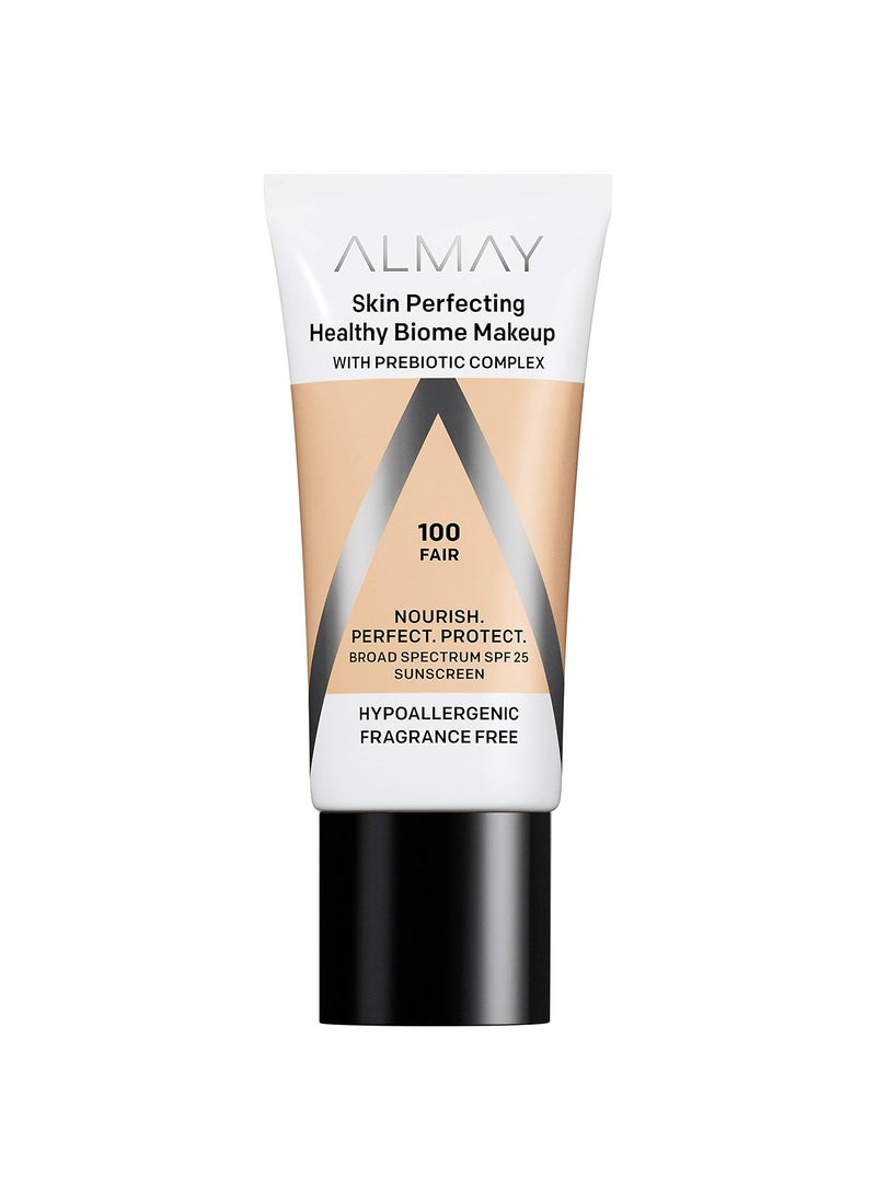 Almay Almay Skin Perfecting Healthy Biome Foundation Makeup with Prebiotic Complex SPF 25 Hypoallergenic Fragrance Free 100 Fair 1 fl oz 
