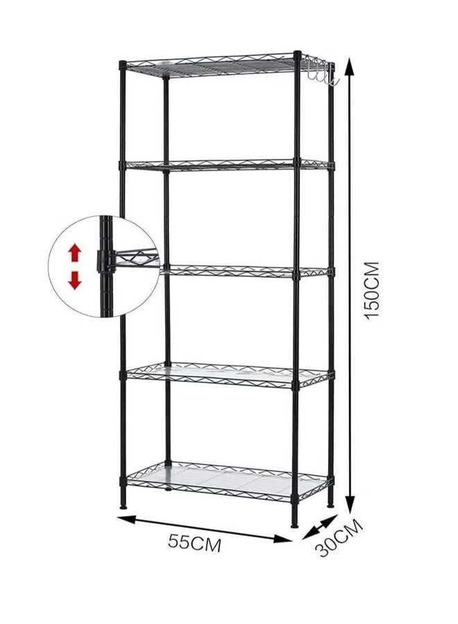 رفوف من 5 طبقات ، رفوف تخزين الحمام ، 5 وحدات أرفف ، رفوف تخزين مطبخ معدنية (أسود) 150 * 55 * 30 سم - Image 3