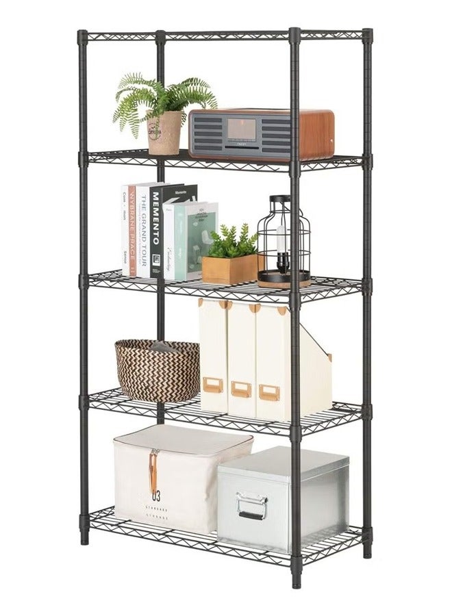 رفوف من 5 طبقات ، رفوف تخزين الحمام ، 5 وحدات أرفف ، رفوف تخزين مطبخ معدنية (أسود) 150 * 55 * 30 سم - Image 2