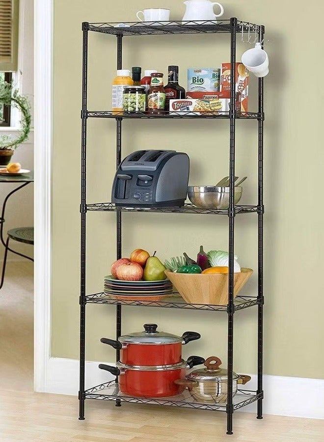 رفوف من 5 طبقات ، رفوف تخزين الحمام ، 5 وحدات أرفف ، رفوف تخزين مطبخ معدنية (أسود) 150 * 55 * 30 سم - Image 1