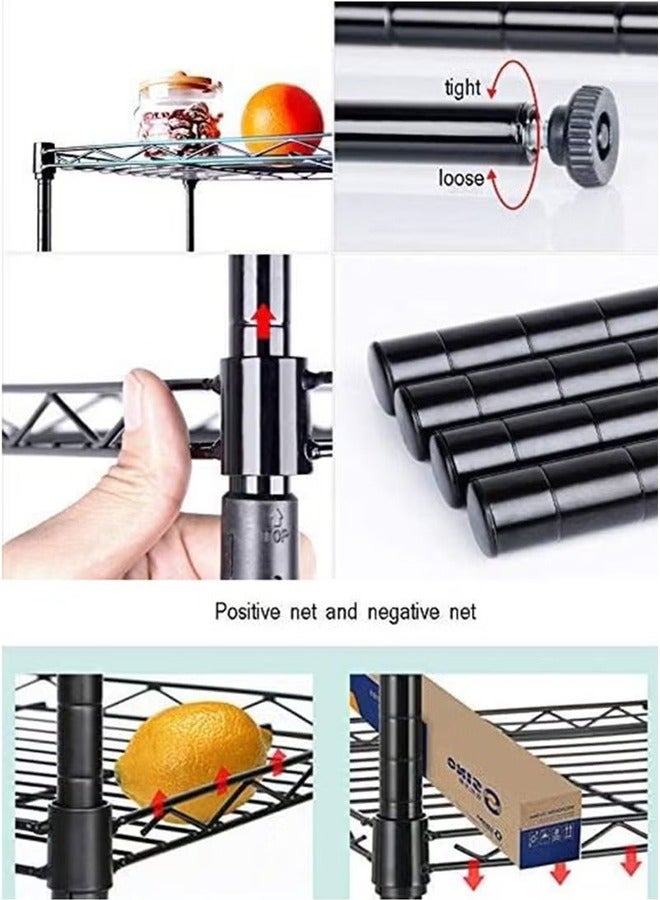 رفوف من 5 طبقات ، رفوف تخزين الحمام ، 5 وحدات أرفف ، رفوف تخزين مطبخ معدنية (أسود) 150 * 55 * 30 سم - Image 5