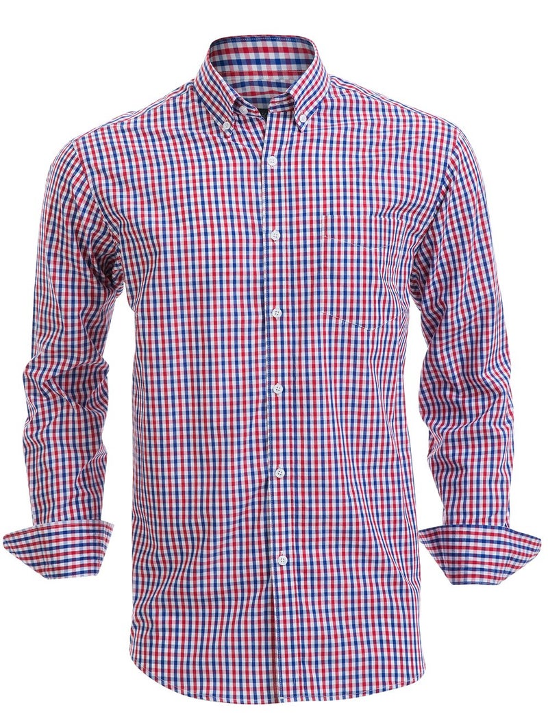 Double Pump Mens Button Down Shirts Cotton Long Sleeve Shirts Regular Fit (SL07A,L) - Image 1