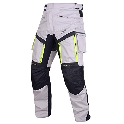 HWK Waterproof Motorcycle Cargo Pants Durable Motorcycle Riding Pants with CE Armor and Multiple Pockets Machine Washable HiVis Polyester Moto Gear for Men Silver Waist 3234 Inseam 34 - Image 1