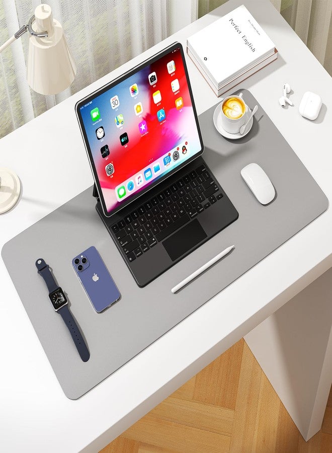 WAYBER Leather Desk Pad Protector, Waterproof Mouse Pad, PU Desk Mat, Office Desk Cover, Desk Writing Mat for Office/Home/Work/Cubicle (Light Gray) 23.7x13.8 in - Image 2