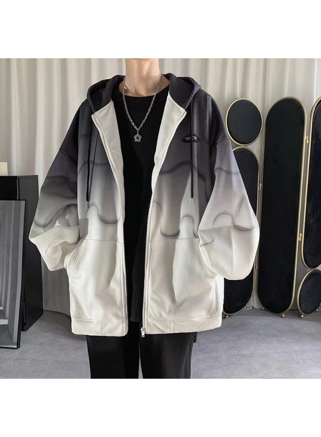 NIBEMINENT Gradient Hooded Jacket Plus Size WinterGradient Black Gradient Black
