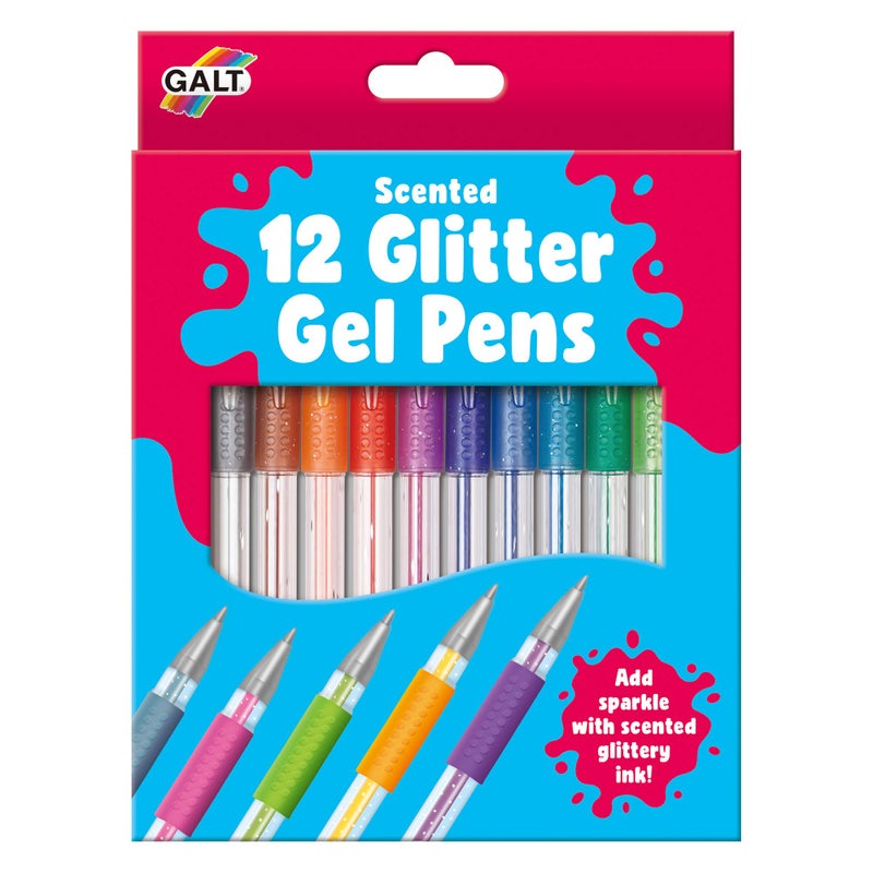 Galt 12 Glitter Gel Pens - Childrens Scented Colourful Metallic Gel Pens Kit, Arts and Crafts for Kids - Multicolour Sparkly and Glittery Pen Set for Colouring, Writing and Drawing - Ages 6 Years Plus - Image 1