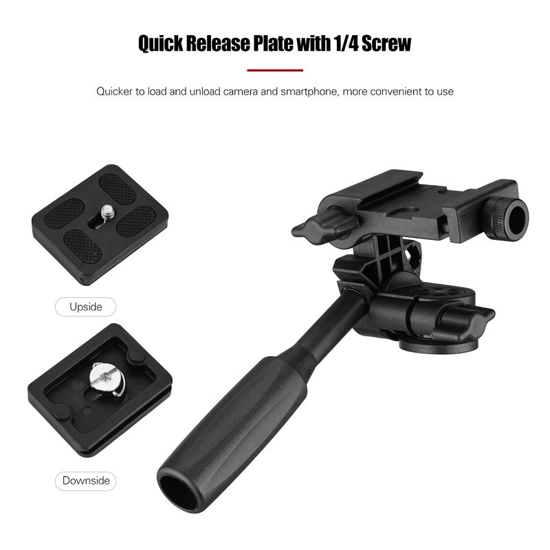 3-Way Pan Tilt Head 360° Panoramic 3KG Payload with Handle Quick Release Plate Universal 1/4 Mounting for Camera Tripod Mounting - Image 3