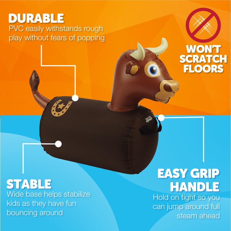 Waddle Hip Hopper Inflatable Hopping Animal Bouncer Brown Bull, Ages 2 and Up, Supports Up to 85 Pounds - Image 5