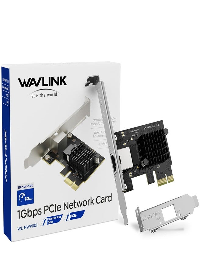 واف لينك بطاقة شبكة WAVLINK جيجابت إيثرنت PCIE، محول شبكة محلية RJ45 بسرعة 10/100/1000 ميجابت في الثانية لأجهزة الكمبيوتر المكتبية، يدعم نظامي التشغيل ويندوز 10/11 - Image 1