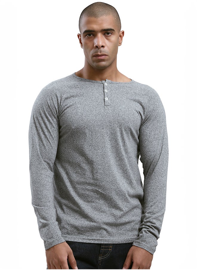 RAVIN Heather Grey Buttoned Summer Henley Shirt  - Image 1