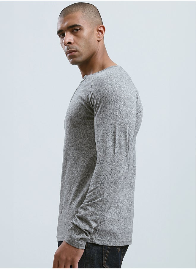 RAVIN Heather Grey Buttoned Summer Henley Shirt  - Image 2