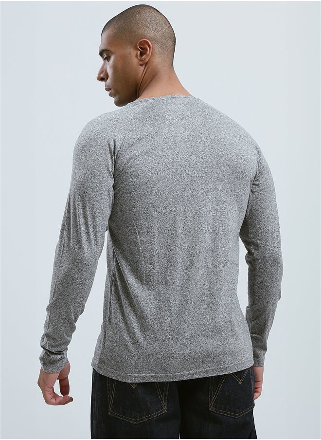RAVIN Heather Grey Buttoned Summer Henley Shirt  - Image 3
