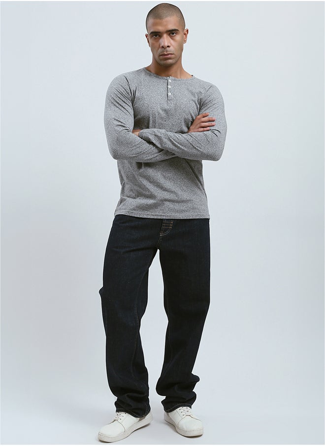 RAVIN Heather Grey Buttoned Summer Henley Shirt  - Image 5
