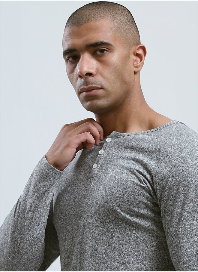 RAVIN Heather Grey Buttoned Summer Henley Shirt  - Image 4