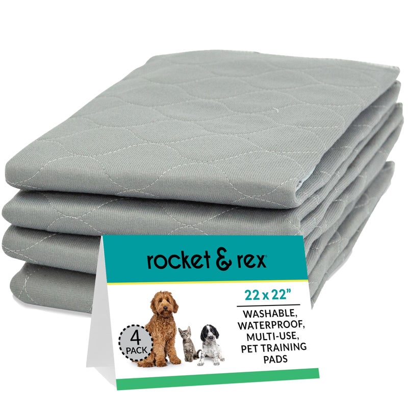 rocket  rex Premium Washable Pee Pads for Dogs Waterproof  Reusable Puppy Pads for Potty Training Whelping Lining Crates  More Guaranteed for up to 300 Washes 22 x 22 Pack of 4