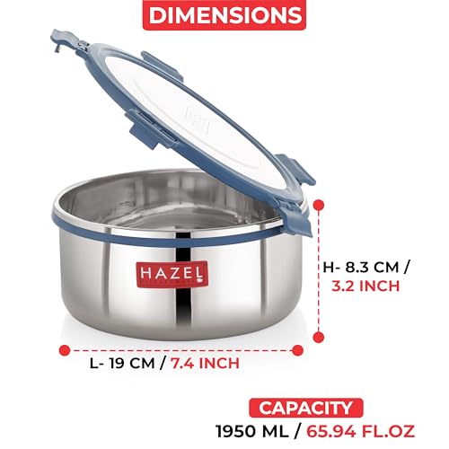 HAZEL Stainless Steel Kachori Ladoo Snack Storage Container, 1950 Ml, Airtight Dabba, Silver - Image 3