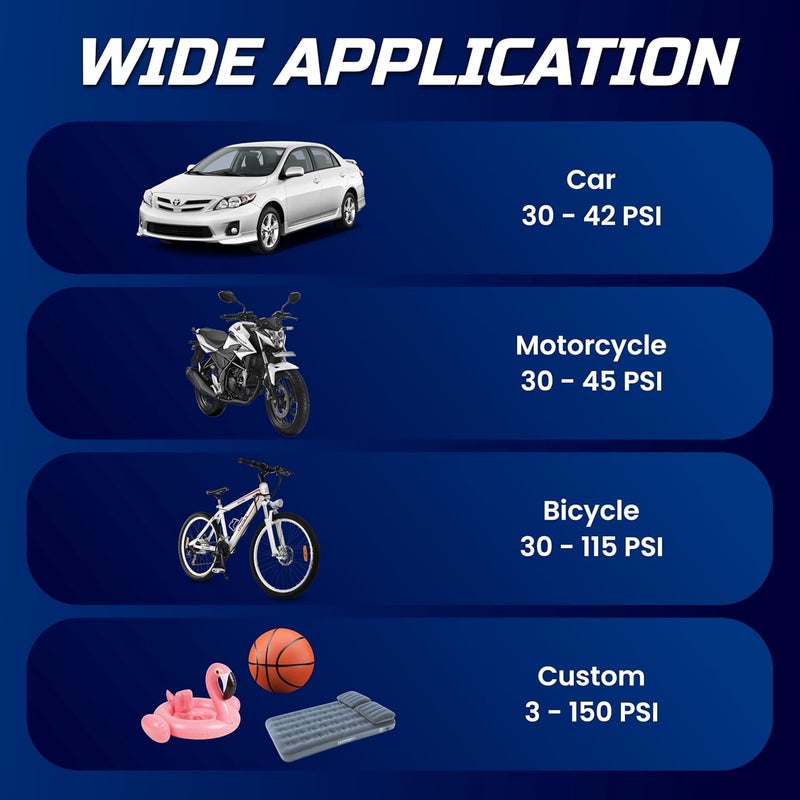 Tomahawk مضخة هواء لاسلكية للإطارات بضغط 150 PSI، مصباح LED، إيقاف تلقائي، بطارية 20V 3.0Ah، ورؤوس متعددة – مضخة هواء محمولة للسيارات والدراجات والاستخدام الخارجي - Image 5
