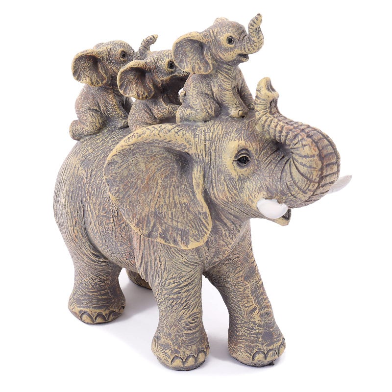 FriyGardcn Cute Elephant Statue Home Dcor Good Luck Elephant Carries Three Calves on Its Back Figurines Dcor for Shelf Good Gifts for Women Decoration for Living Room Bedroom Office