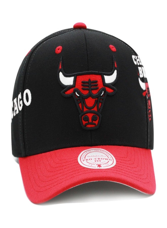 Mitchell & Ness Chicago Bulls NBA Overbite Pro Pre-Curved Snapback Hat Cap - Black - Image 1