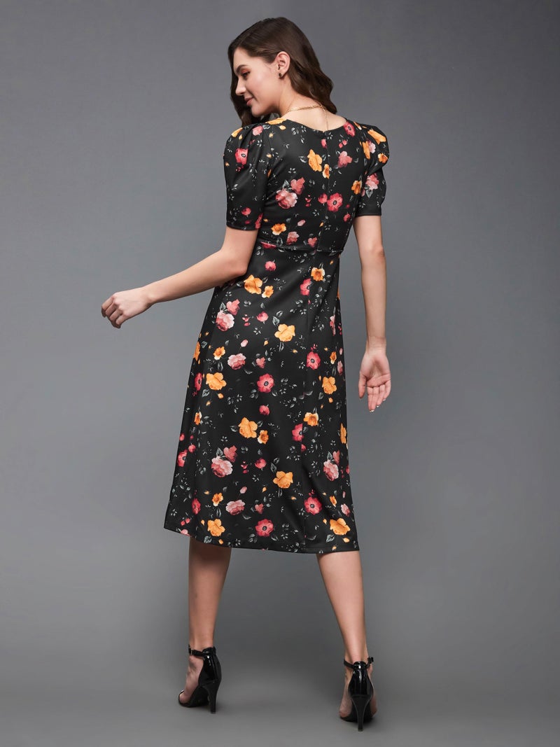 Miss Chase Women's Multicolored-Base-Black V-Neck Pleated Puff Sleeve Floral Wrap Midi Polyester Dress (MCAW21D14-84-171-02, Multicolored-Base-Black, XS) - Image 5