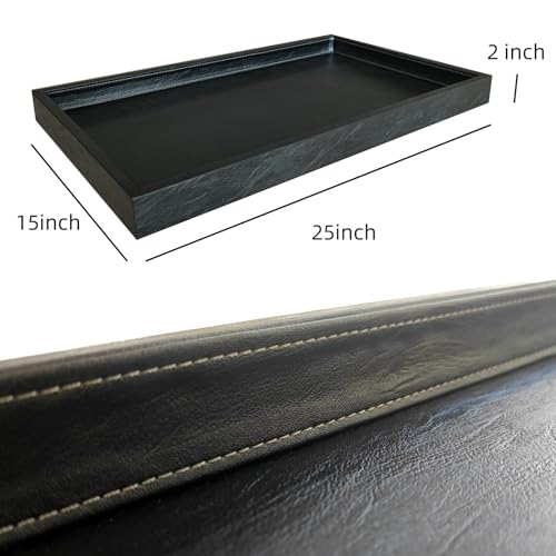 QAVOL 25 x 15 inches High-End Light Luxury Leather Rectangle Oversized Service Tray for Ottoman Tray, Coffee, Food, Family Dinner, Picnic, Party Essentials (Black, 25 x 15 inch) - Image 5