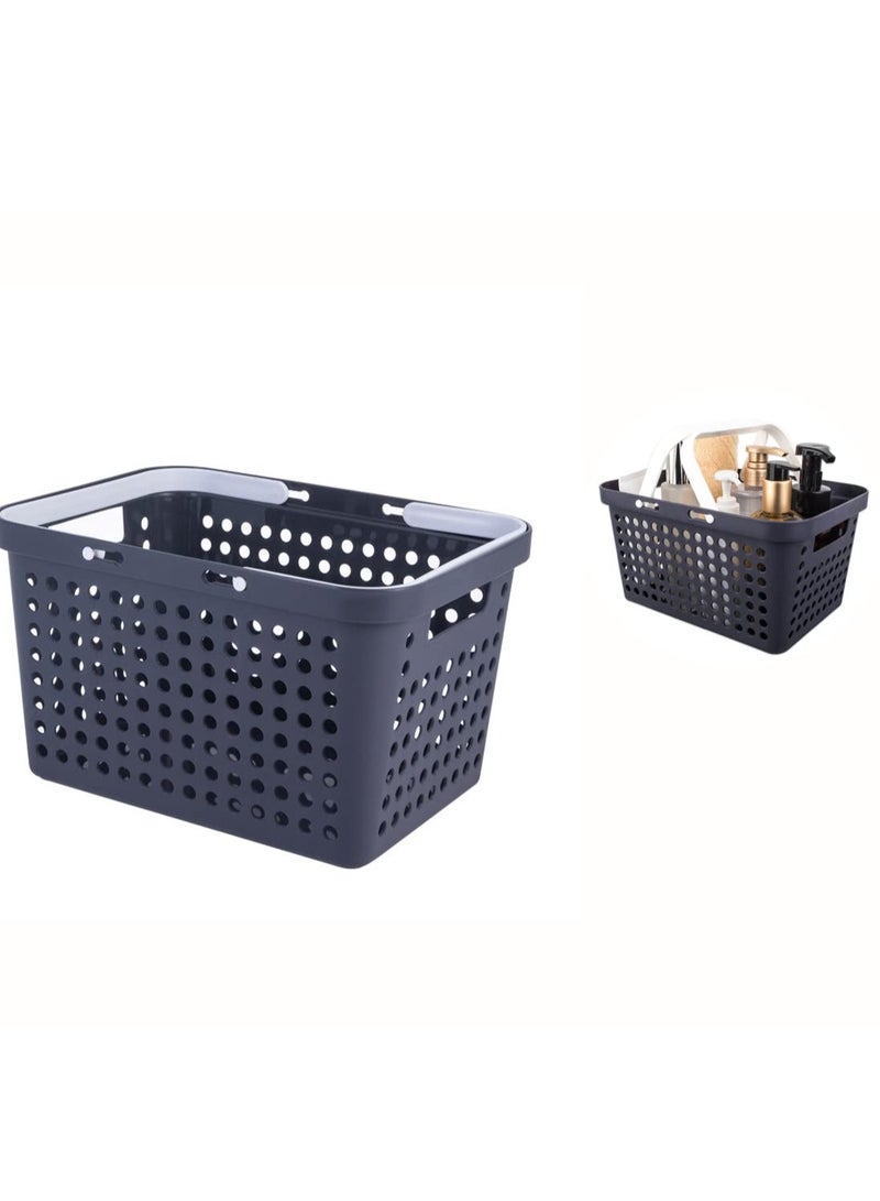 Cobest Storage Basket, Plastic Storage Basket with Handle Portable Storage Box Shower Basket Storage Rack Storage Box Suitable for Bathroom University Dorm Kitchen Bedroom Gym (Black) - Image 1