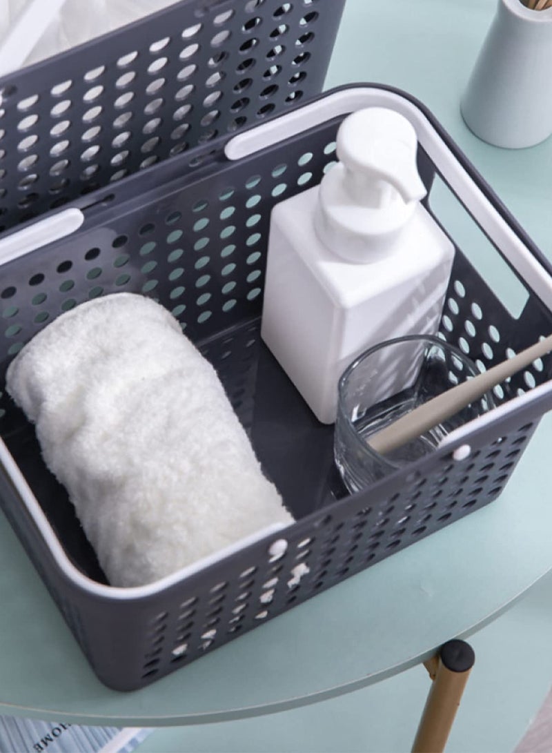 Cobest Storage Basket, Plastic Storage Basket with Handle Portable Storage Box Shower Basket Storage Rack Storage Box Suitable for Bathroom University Dorm Kitchen Bedroom Gym (Black) - Image 2