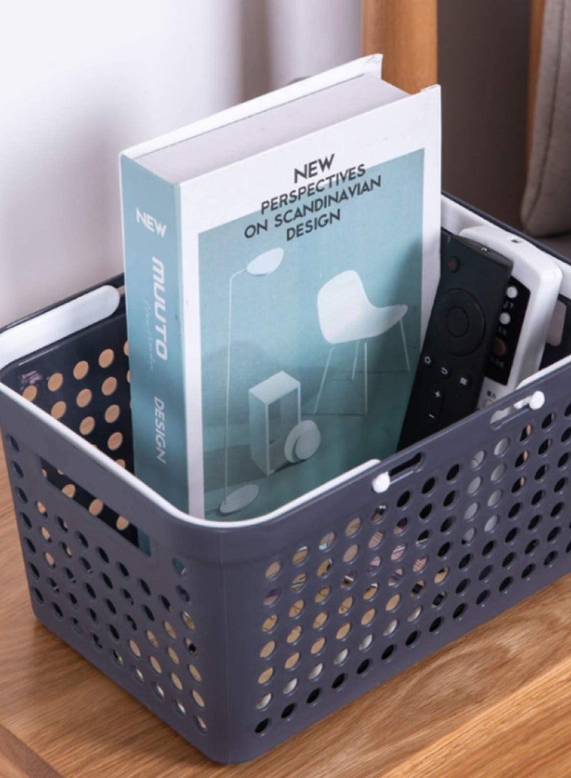 Cobest Storage Basket, Plastic Storage Basket with Handle Portable Storage Box Shower Basket Storage Rack Storage Box Suitable for Bathroom University Dorm Kitchen Bedroom Gym (Black) - Image 3
