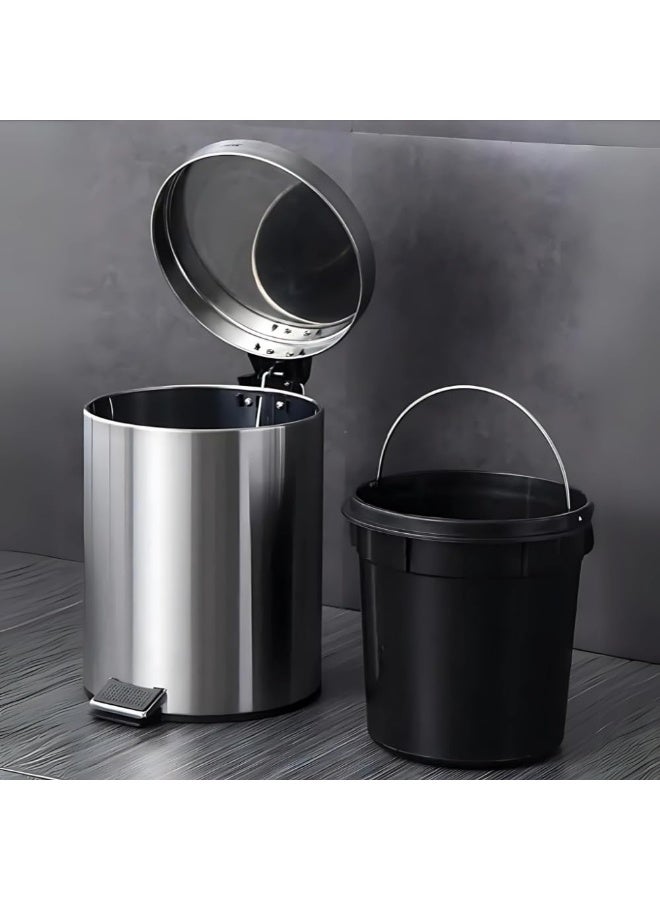 AKC Step compost Bin - Glossy Stainless Steel Finish - Groove Pedal - Suitable For Bathrooms, Kitchens & Homes - 7 Liters - Image 1