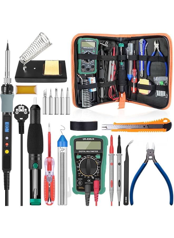 erorex Electric Soldering Iron Kit 90W 220V Soldering Gun Lcd Digital Adjustable Temperature Soldering Iron With Tool Kit Multimeter Desoldeirng Pump Soldering Iron Tips Tin Pen Welding Tool Eu - Image 1