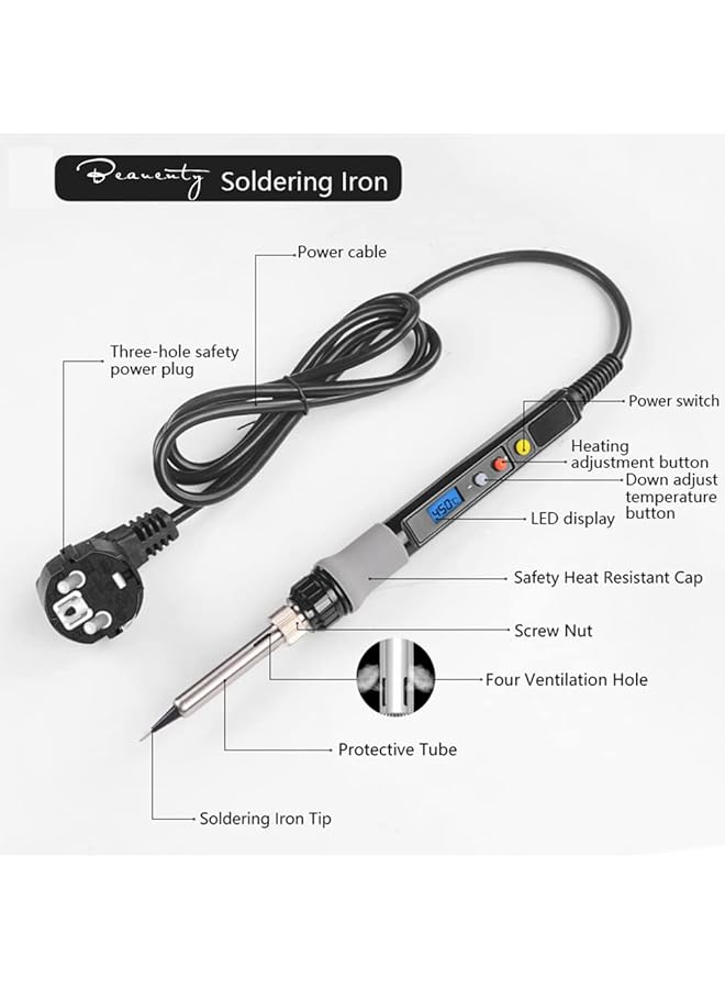 erorex Electric Soldering Iron Kit 90W 220V Soldering Gun Lcd Digital Adjustable Temperature Soldering Iron With Tool Kit Multimeter Desoldeirng Pump Soldering Iron Tips Tin Pen Welding Tool Eu - Image 4