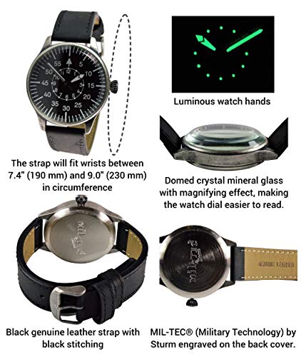 Mil-Tec Vintage Aviator Watch Black Dial Quartz Mens Flieger Pilot World War 2 Wristwatch - Image 5