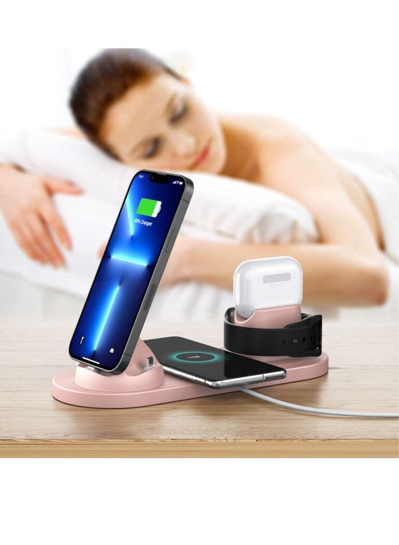 Pink Wireless Charging Stand for Apple Watch, iPhone 13/12/11/11 Pro/11 Pro Max/X/XS/XR, Samsung S20/S10, and Other Qi-Compatible Phones: Docking Station  - Image 4
