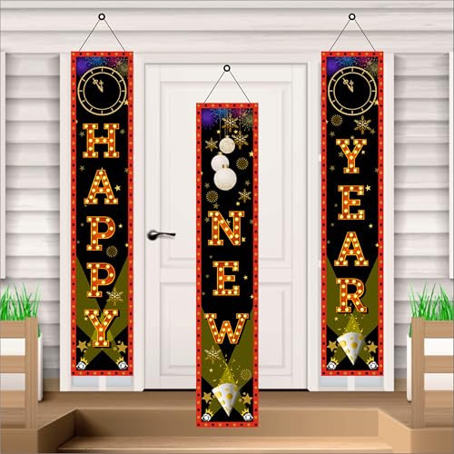 Party Baazaar Happy New Year Backdrop Banner | Outdoor Yard Front Porch Hanging Sign Set | Backdrop Decoration for New Year (Pack of 3, Multi Color, Size: 5x1 Feet) - Image 2