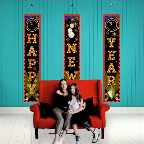 Party Baazaar Happy New Year Backdrop Banner | Outdoor Yard Front Porch Hanging Sign Set | Backdrop Decoration for New Year (Pack of 3, Multi Color, Size: 5x1 Feet) - Image 3
