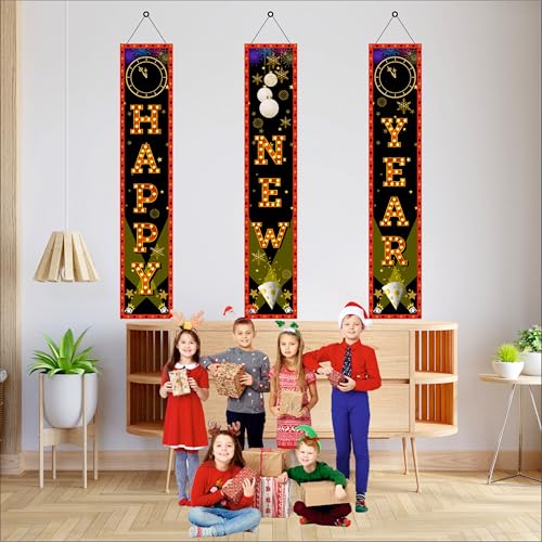 Party Baazaar Happy New Year Backdrop Banner | Outdoor Yard Front Porch Hanging Sign Set | Backdrop Decoration for New Year (Pack of 3, Multi Color, Size: 5x1 Feet) - Image 4