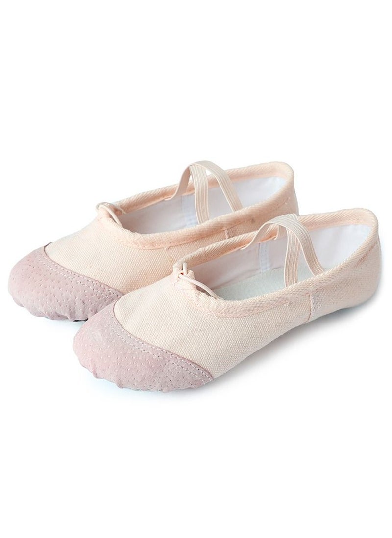 Loquat - Dancing Shoes Soft Bottom Practice Ballet with Leather Head Shoes for Girls Beige Color - Image 1