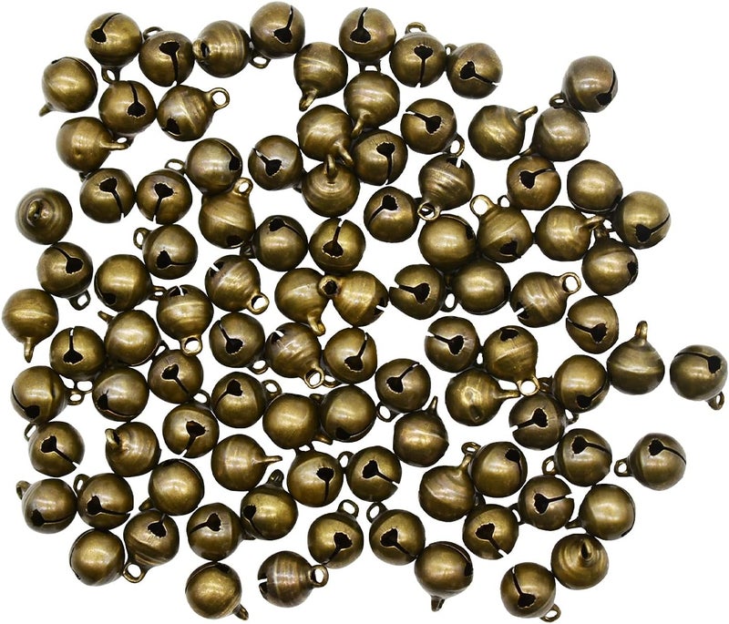 Maydahui 100 قطعة جرس صغير 1/2 بوصة برونزي عتيق مصغر 10 مم خرز سبيكة للحرف اليدوية لزينة عيد الميلاد - Image 1