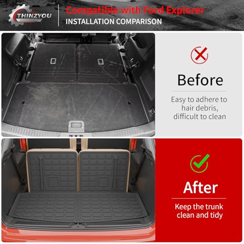 Thinzyou Cargo Mat Compatible with 2020-2025 Ford Explorer Trunk Mat Cargo Liner Seat Back Cover Protector TPE All Weather Trunk Liners 2024 Explorer Accessories (Trunk Mat + Backrest Mats) - Image 2