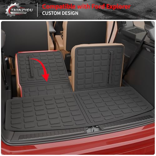 Thinzyou Cargo Mat Compatible with 2020-2025 Ford Explorer Trunk Mat Cargo Liner Seat Back Cover Protector TPE All Weather Trunk Liners 2024 Explorer Accessories (Trunk Mat + Backrest Mats) - Image 4