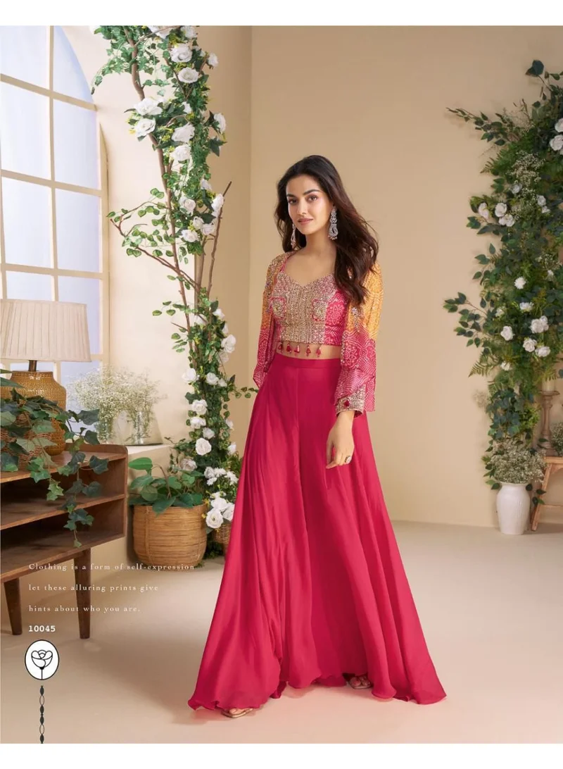 أميا Heavy Embroidered Chinon Silk Readymade Sarara Suit