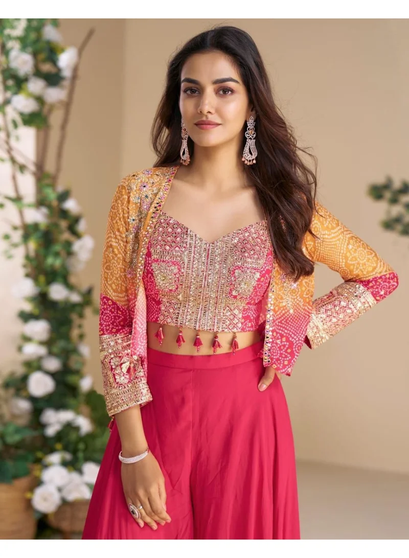 أميا Heavy Embroidered Chinon Silk Readymade Sarara Suit